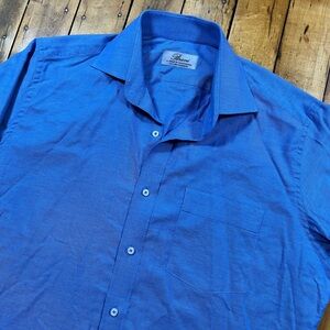 Brioni Mens XL Blue Button Up Shirt Long Sleeve Dress Shirt Luxury Professional